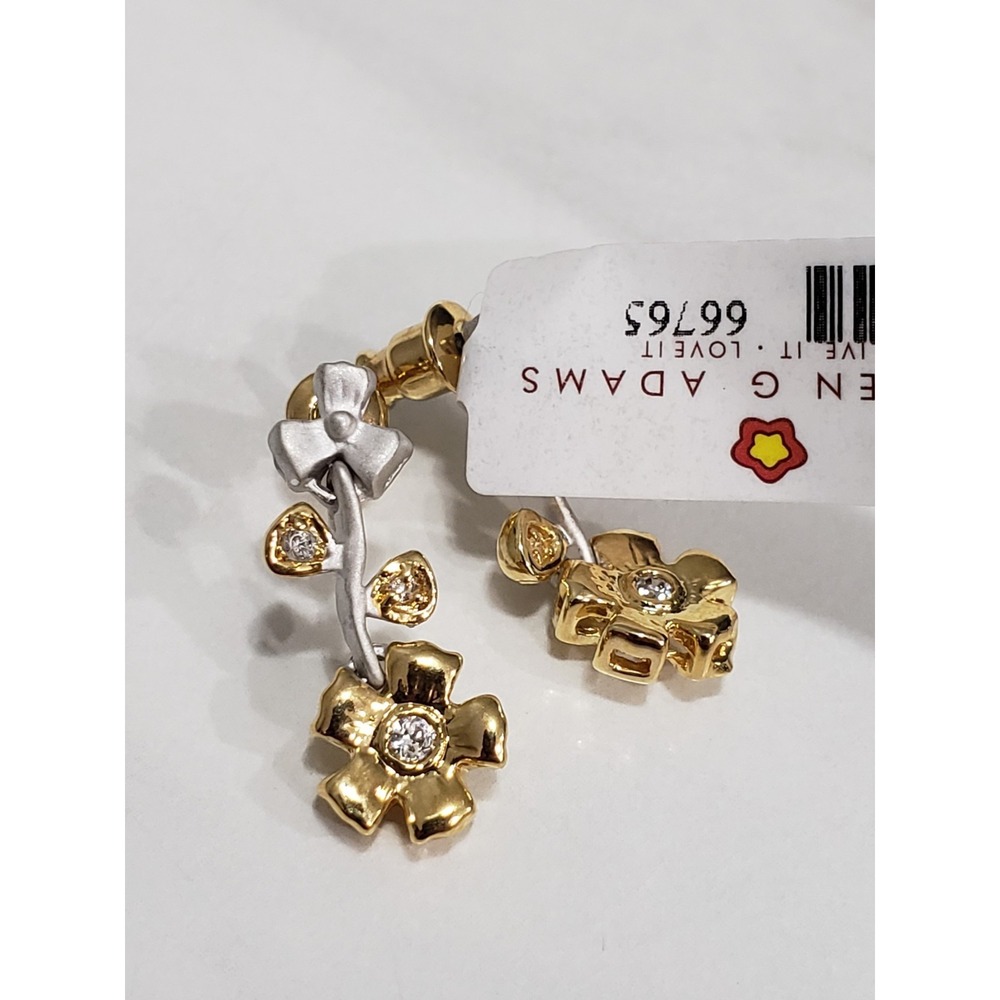 Lauren G. Adams Silver Gold tone Flower Dangle Mixed Metal Crystal Earrings